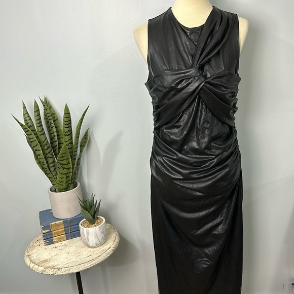 Express Body Contour Faux Leather Twist Front Midi Dress W/Built-In Shapewear Lg - Picture 4 of 13